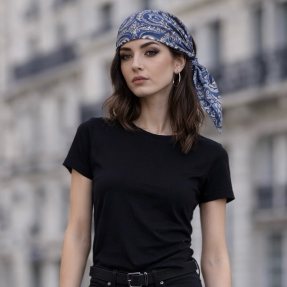 VALENTINO Vintage 100% Silk Elephant Pattern Scarf in Blue 16”